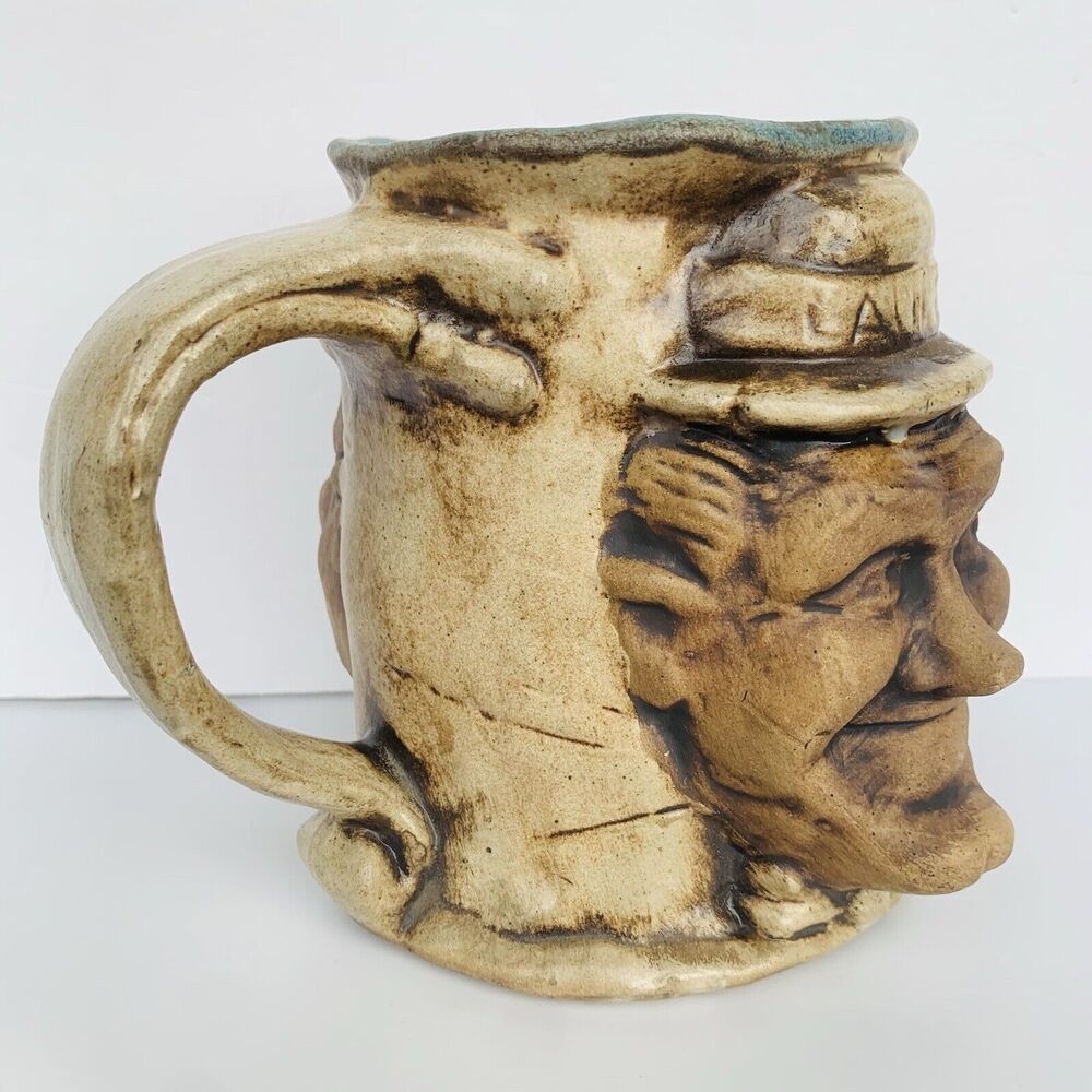 Vintage 1970’s Jim Rumph Laurel & Hardy Studio Art Pottery 3D Faces Mug